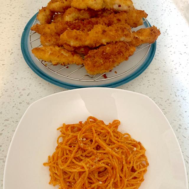 Spaghetti and panko crusted chicken/🌺IAnne Snapdish[スナップディッシュ] (ID
