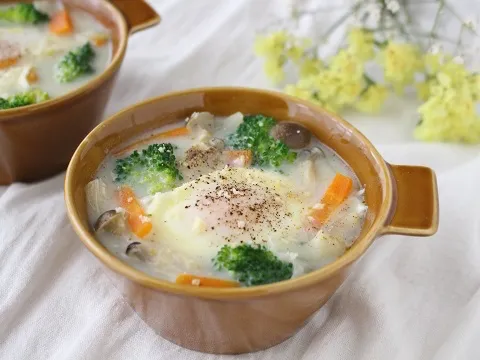 野菜を食べる豆乳カルボナーラスープ|ヤマサ醤油公式アカウントさん