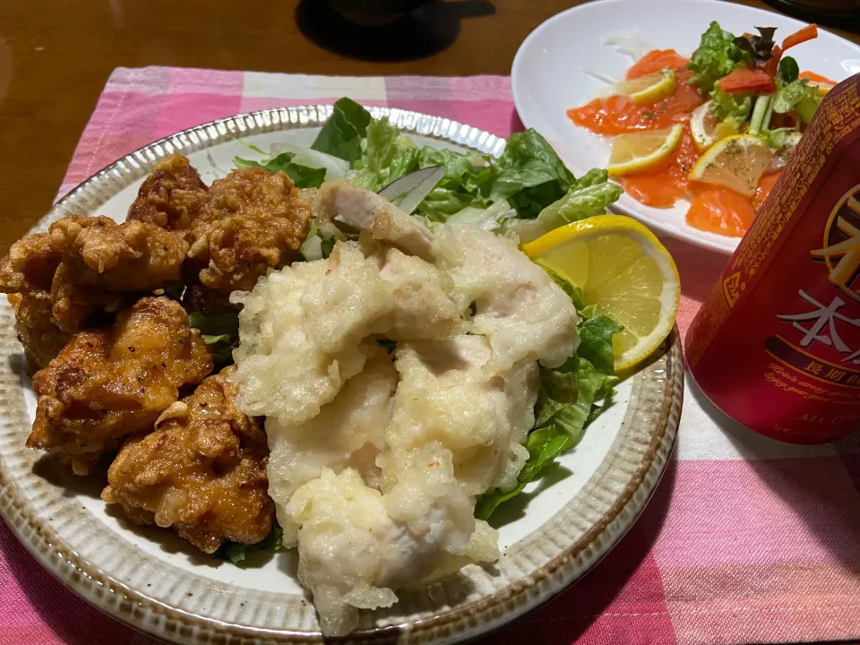 鶏天と鶏唐揚げ|ハルのただ飯さん