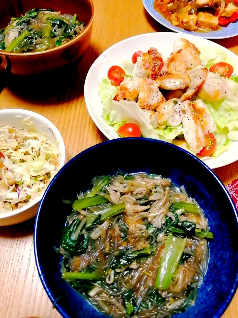 糖質制限メニュー🌸
胸肉のマヨチーズ焼き 
もやしと春雨の中華あんかけ 納豆キャベツ|いちみさん