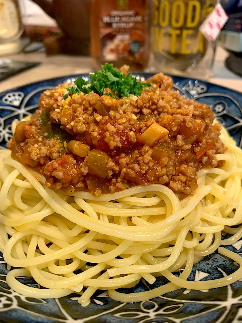 Snapdishの料理写真:今夜はスパゲティミートソース🍝|みっこちゃんさん