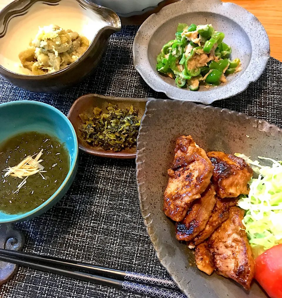 自家製豚の粕漬け、焼き茄子、無限ピーマン|sobacoさん