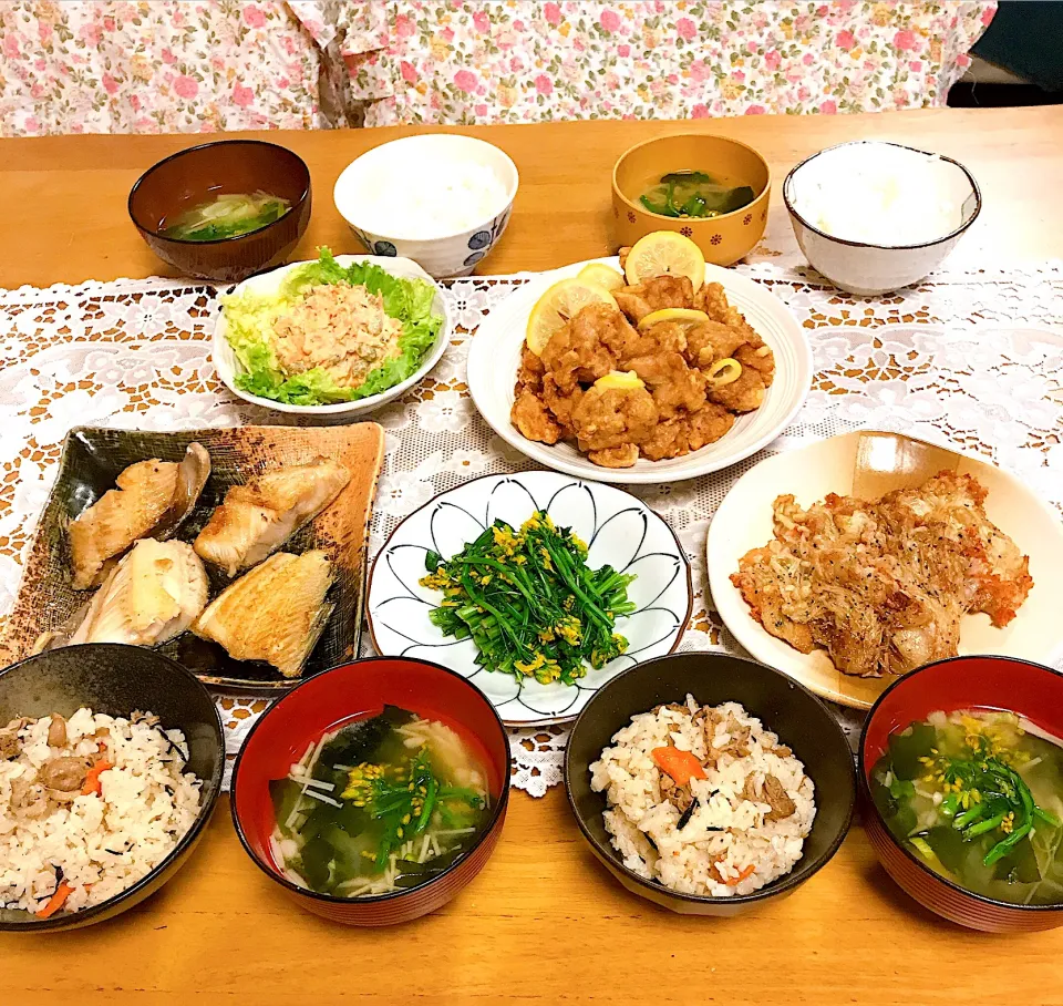 今夜の夕飯♡わたしとパートナーは、お魚（ホッケの干物）娘達は、お肉（唐揚げ）令和3年4月29日木曜日♡|♡Fille√chie♡さん