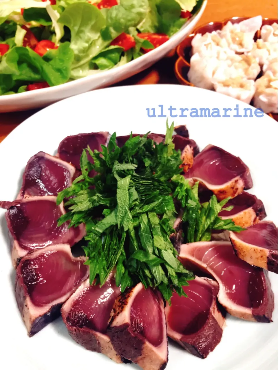 Snapdishの料理写真:＊かつおのたたき♪大葉たっぷり＊|ultramarineさん