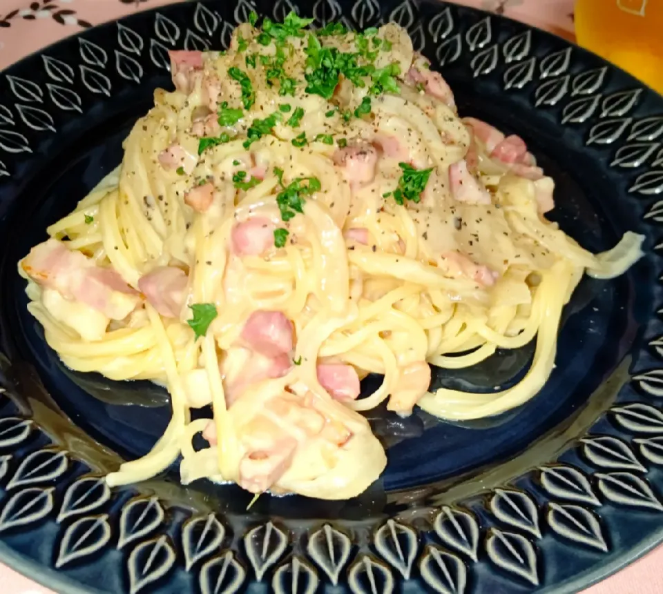 今日のお昼はカルボナーラ🍝🍴💕|オレンジチョコさん