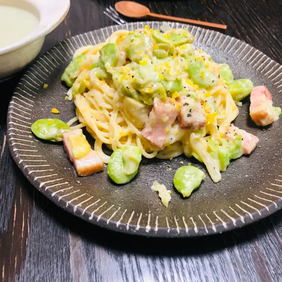 そら豆とレモンのクリームパスタ|かなさん