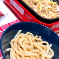 Snapdishの料理写真:もんじゃと素うどん|もえさん