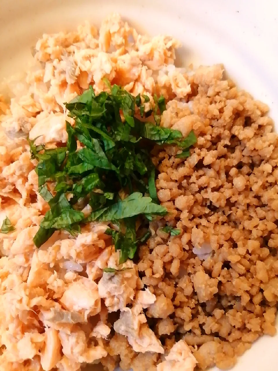 鮭と鶏そぼろの丼|きゅーちゃんさん