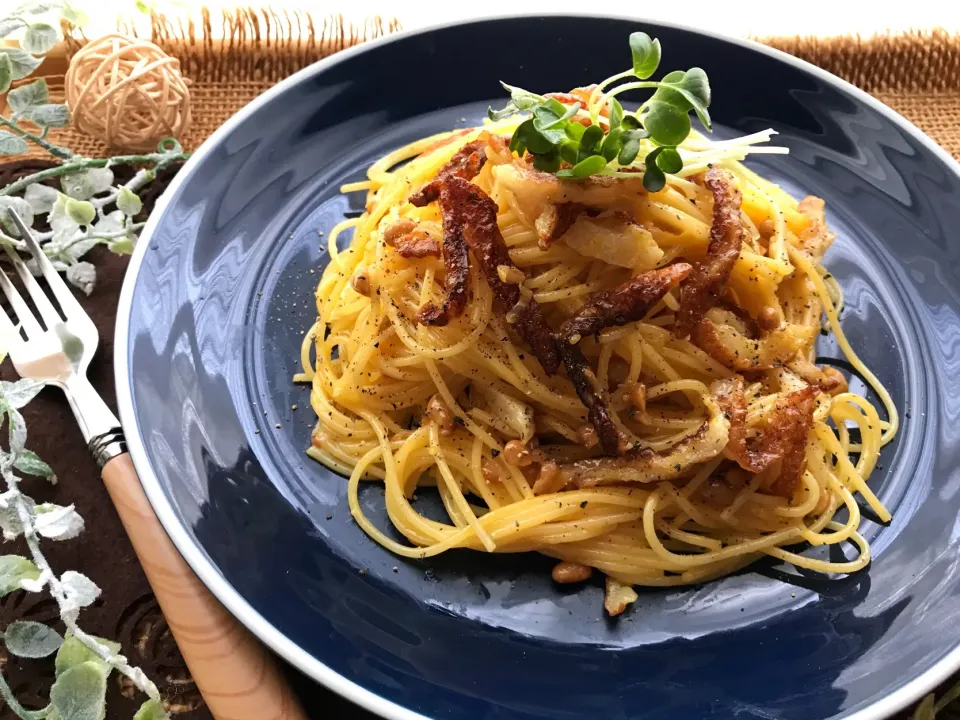 ヤマサ醤油公式アカウントさんの料理 納豆ちくわのしょうゆ香るカルボナーラ|まなまな♡さん