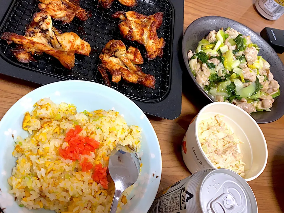 炒飯、あぶりチキン、チンゲンサイしおあんかけ🥬|ゆーママさん