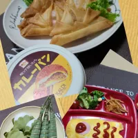 こどもの日🎏メニュー～兜春巻き　ひき肉とポテトのオムレツ|miyuさん