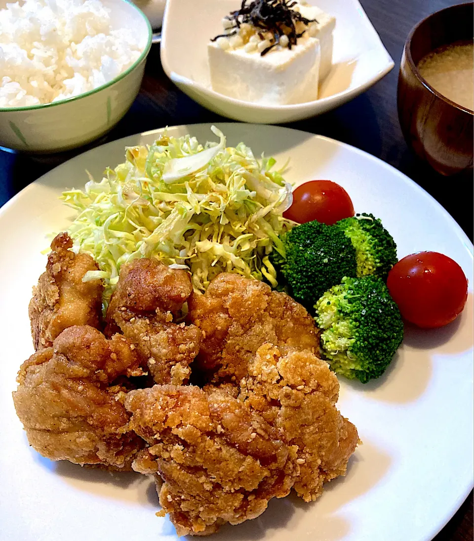 鶏の唐揚げの晩ご飯|mikaさん