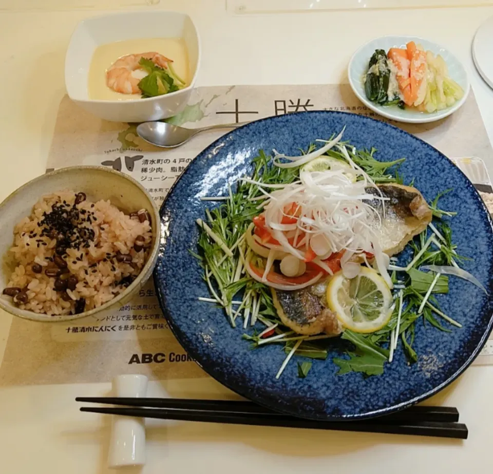 鯵の南蛮漬け 赤飯 茶碗蒸し 味噌漬け|まるみさん