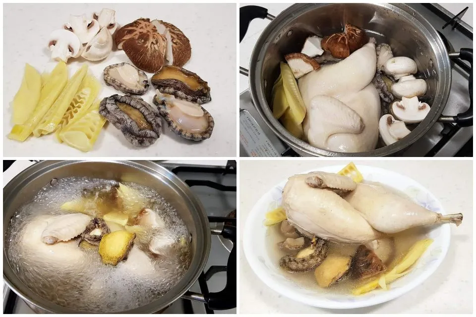 chicken soup with abalone, Spring bamboo shoot and mushrooms|steven z.y.さん