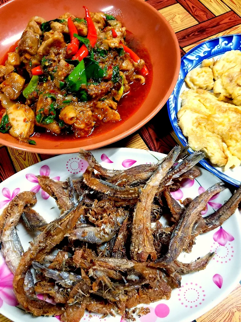 Spicy Stir Fried Chicken, Salted Fish and Fried Omelette.🍽🇹🇭|Jaturong Wongsakdaさん