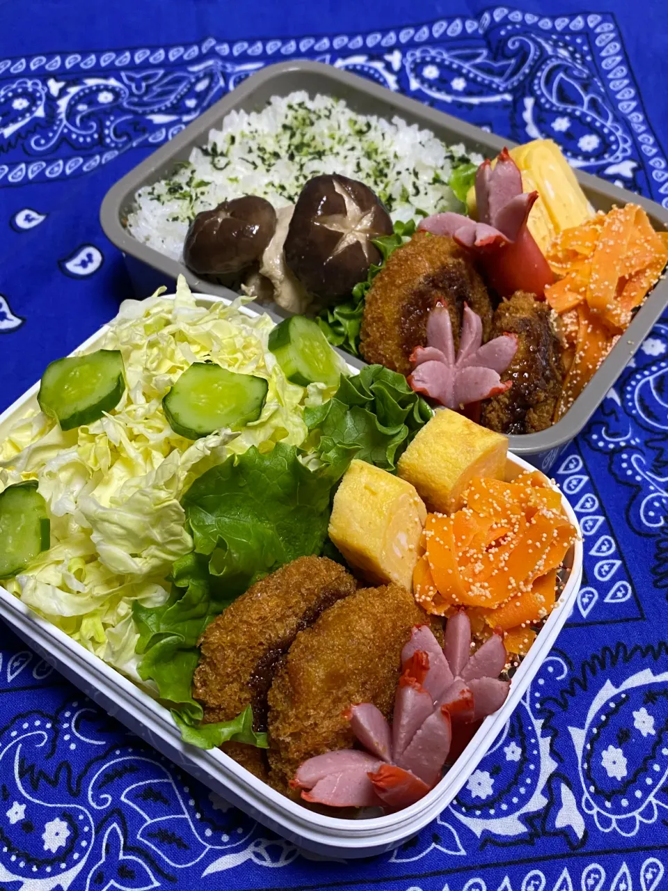 息子のお弁当(リク下の子～キャベツ入れて😂)|かあたんさん