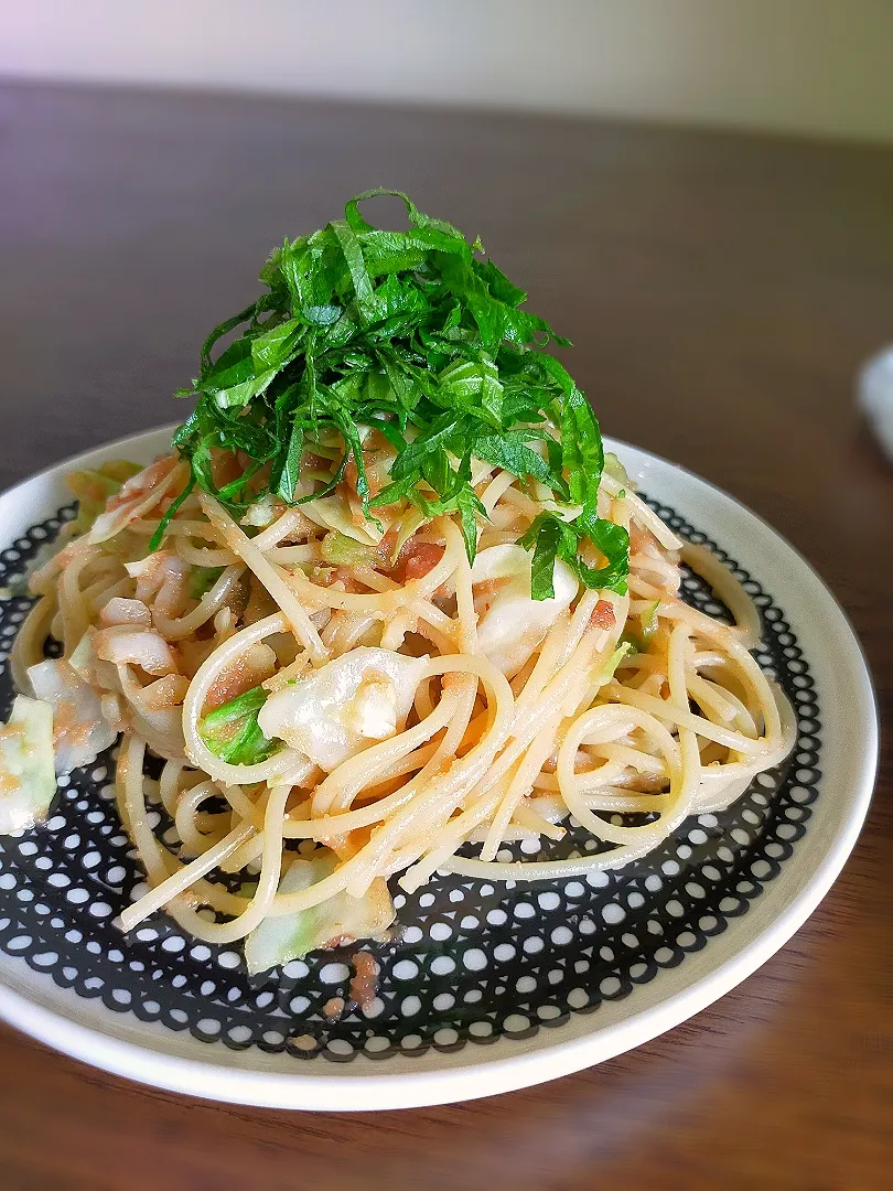 昼ごはん　春キャベツと明太子の和風パスタ|みやこさん