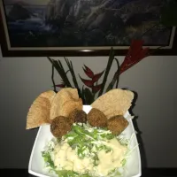 Falafel with pita, garlic sauce and lettuce salad|Sebas M.さん