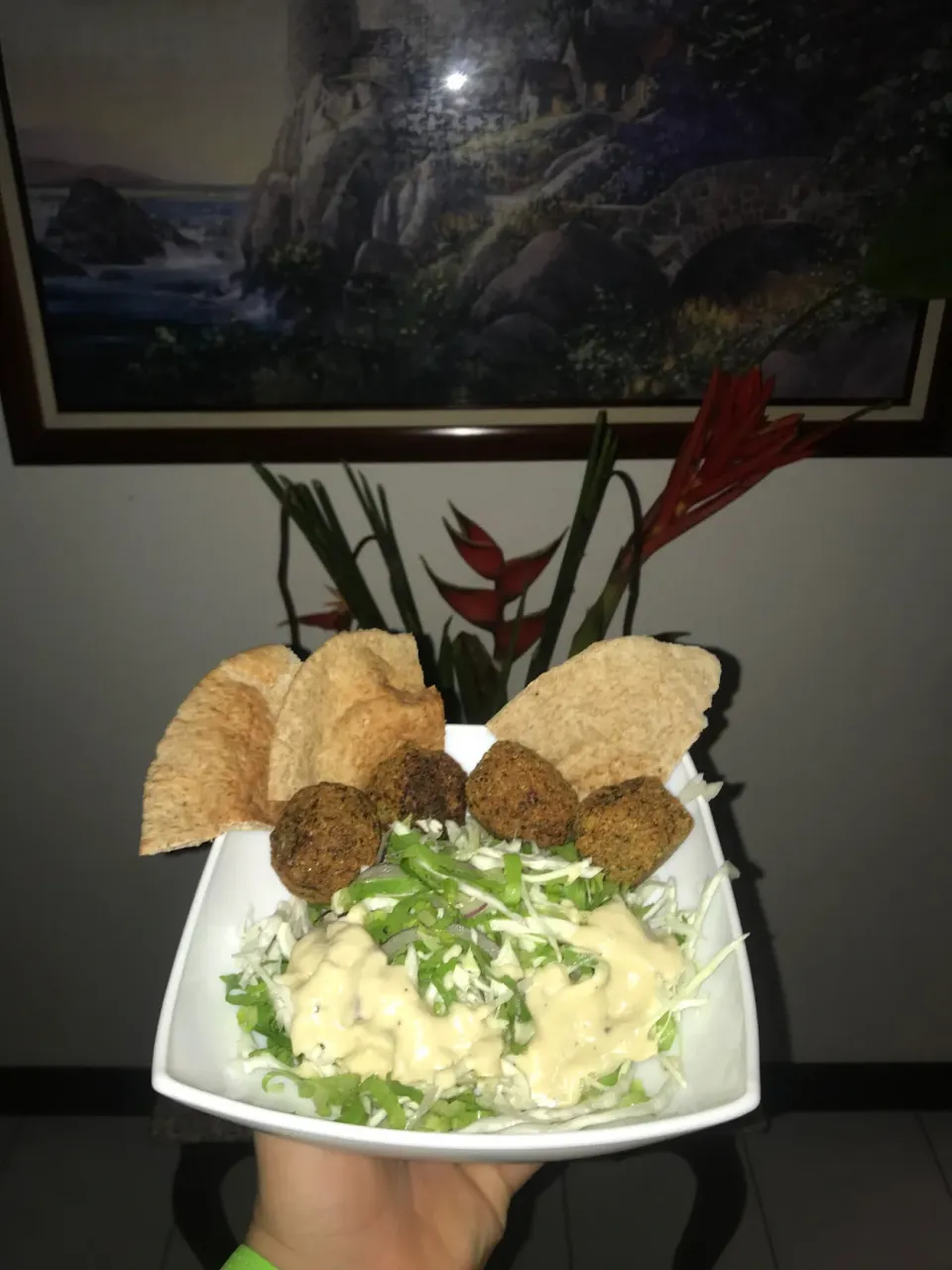 Falafel with pita, garlic sauce and lettuce salad|Sebas M.さん