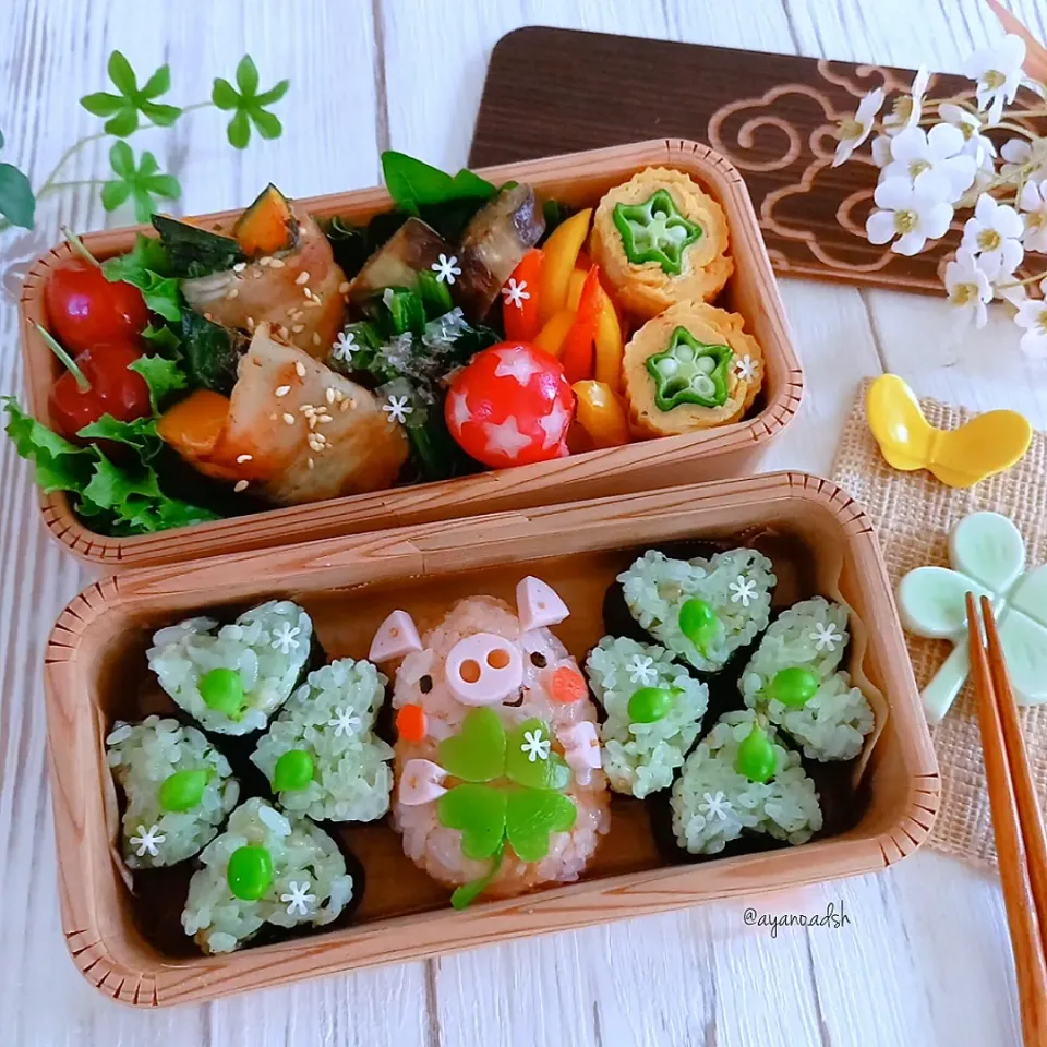 🍀四つ葉のクローバーのこにぎり弁当🍀|ayano.adshさん