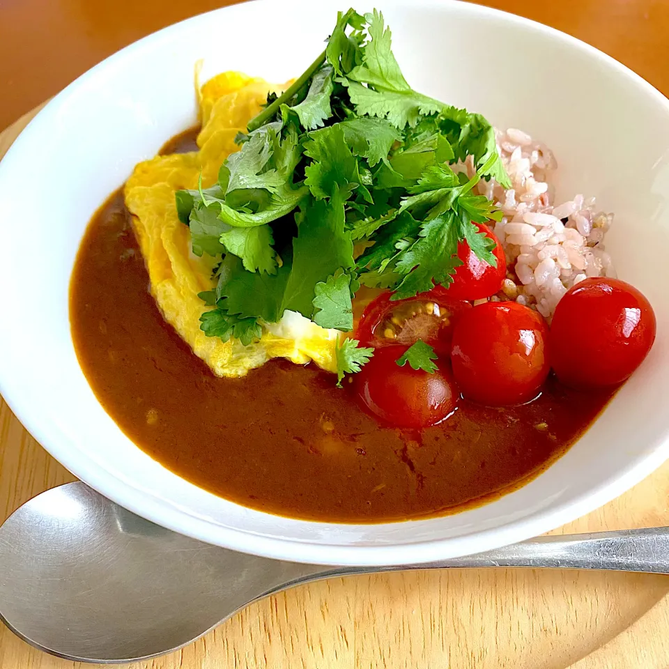 ふわふわ卵とトマトのカレー🍅パクチー乗せ|Hiromi Isonagaさん