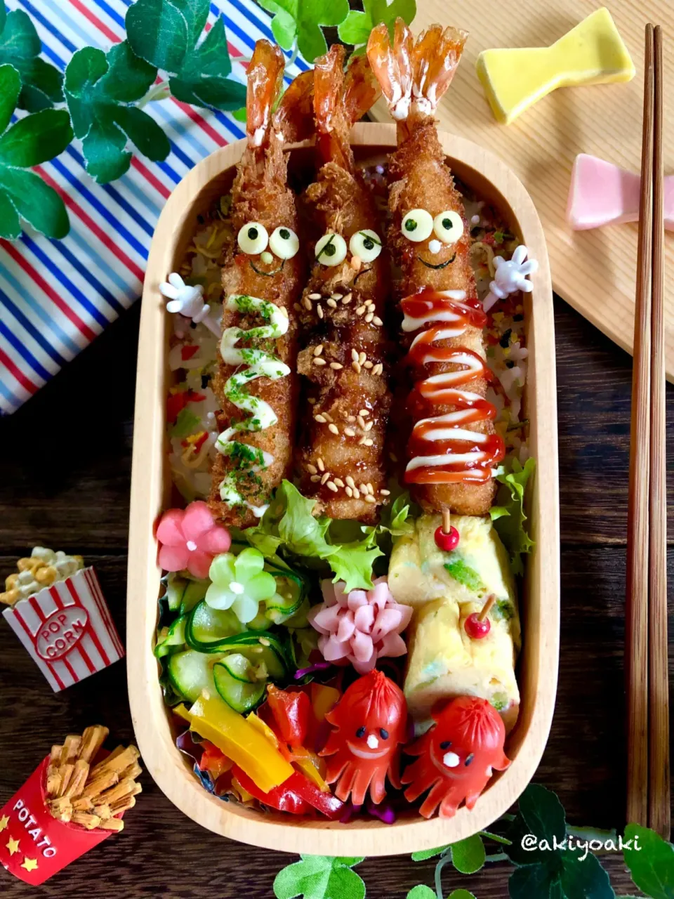 Snapdishの料理写真:エビフライノッポさん弁当|Akiyoෆ¨̮⑅さん