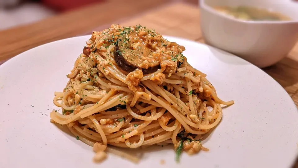 茄子と大豆のﾄﾏﾄﾊﾟｽﾀ〜🍝
の晩ごはん✨|kaz(*･ω･)さん