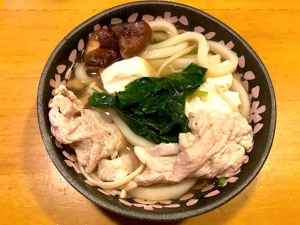 お庭ほうれん草で常夜うどん|ゆっこっこさん