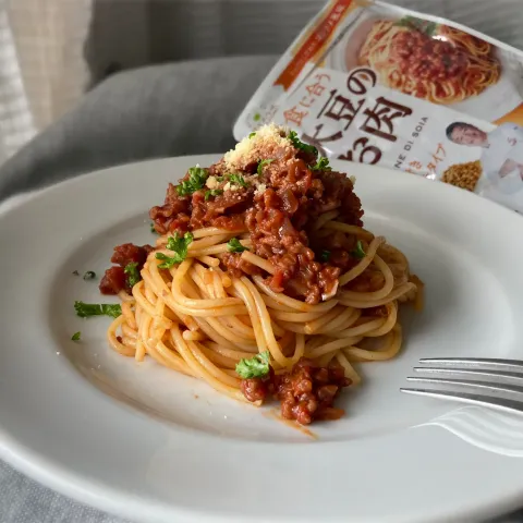 「大豆のお肉 洋風ミンチ」を使ってみたSnapdishの料理・レシピ写真:大豆のお肉　洋風ミンチで落合シェフのラグーソース　スパゲティ♪