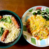 豚骨ラーメンとタクワン野菜たっぷりチャーハン|Kenjiさん