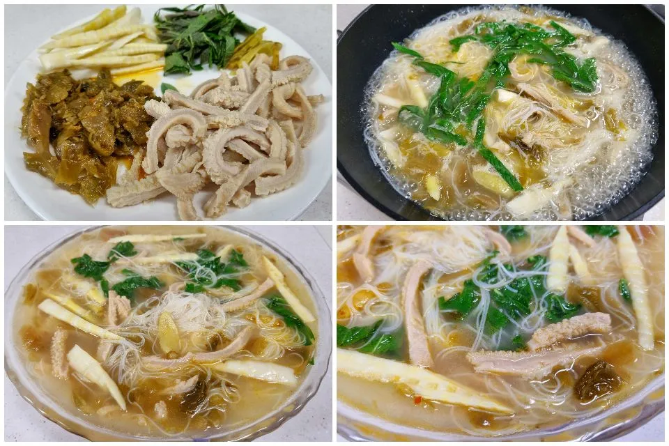 酸菜羊肚米粉汤 - rice vermicelli soup with sheep tripe, pickled mustard greens, bamboo shoot tips and perilla leaves.|steven z.y.さん