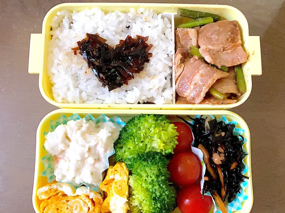 にんにくの芽と豚バラ炒め弁当|料理嫌いを直したいさん