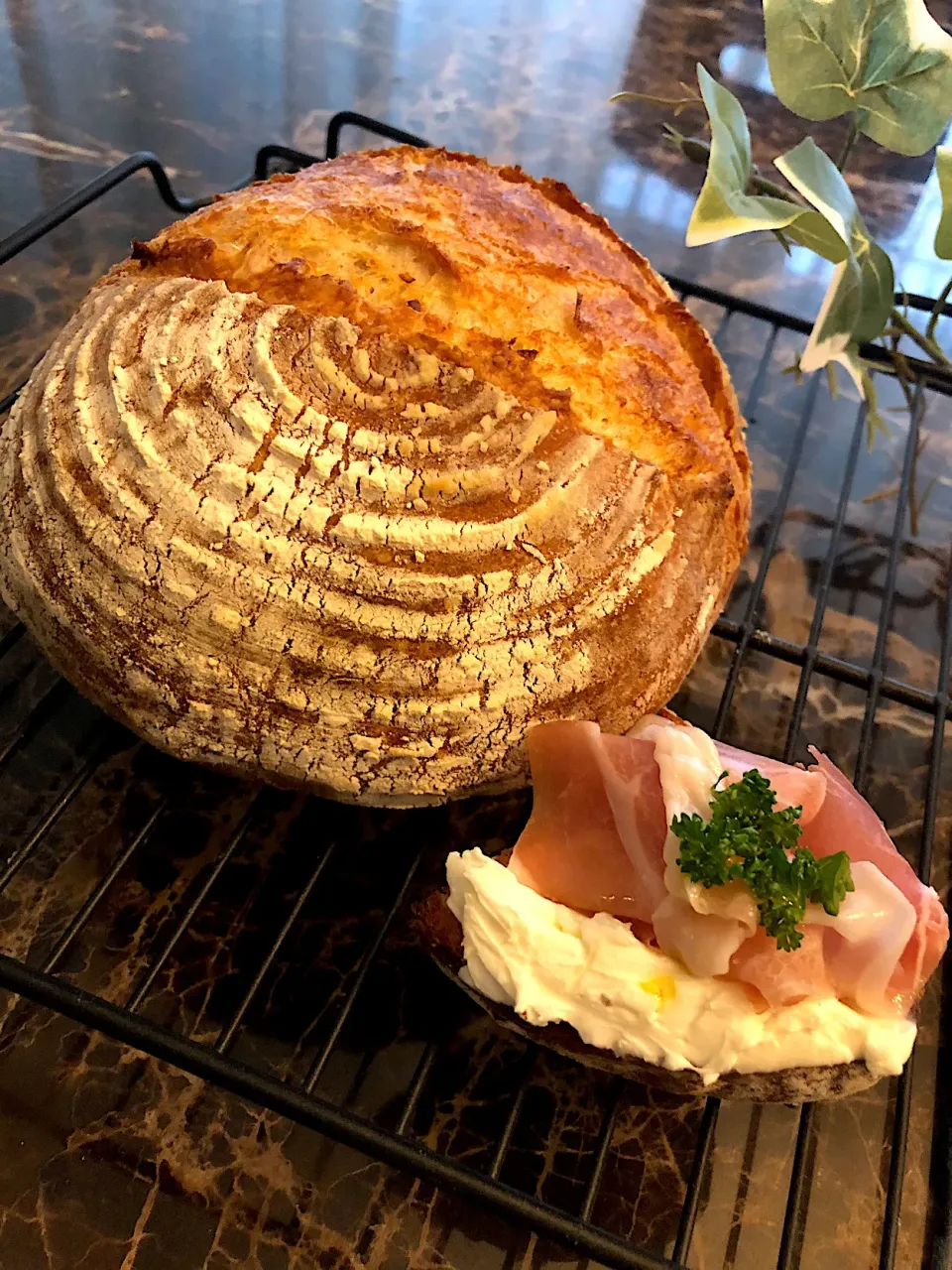 今週のカンパーニュ🌿クリームチーズと生ハムでつまみ食い♥️#焼きたてカンパーニュ|💍ごはん🍚さん