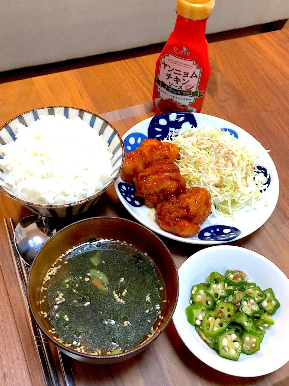 ヤンニョムチキン、わかめスープ|nonさん