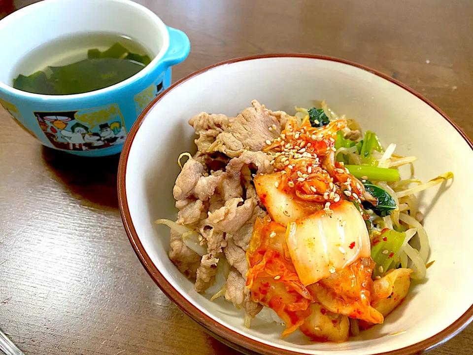 ビビンバ丼、わかめスープ|りかさん