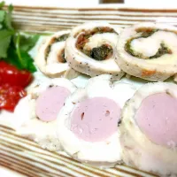 Snapdishの料理写真:鶏ハム 梅しそと魚肉ソーセージ|Atsuさん