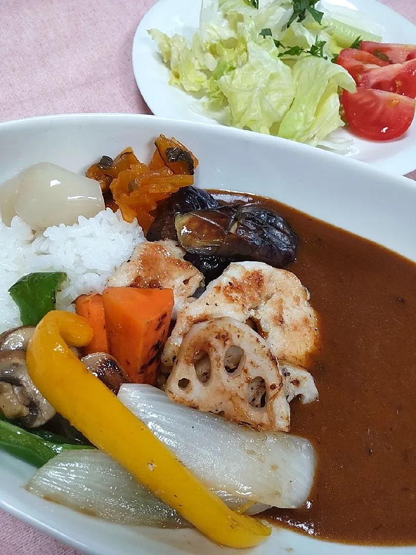 ☆今日の晩ごはん☆　レトルトカレーと焼野菜|hamamaさん