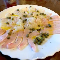 天草産タイと牛深産ブリ刺し適当盛り