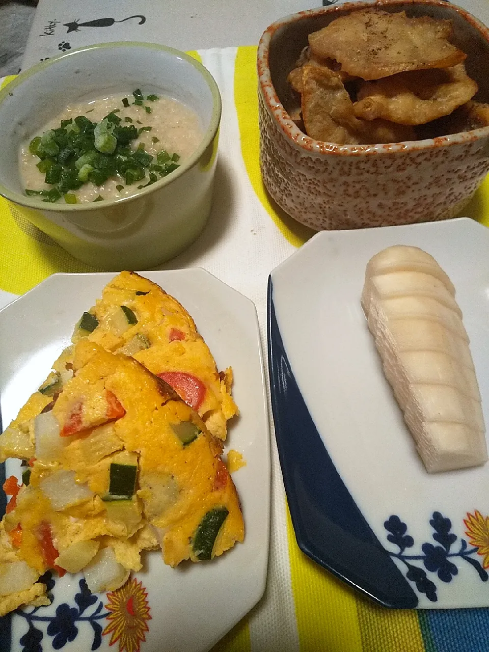 今日の晩御飯
※長芋とズッキーニとパプリカのキッシュ
※大根糠漬け
※オートミール粥
※むね肉ジャーキー
※焼酎ハイボール|れあMIXさん