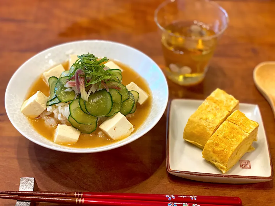 朝はあっさり☆冷や汁とだし巻き卵🍚|まめすけ。さん