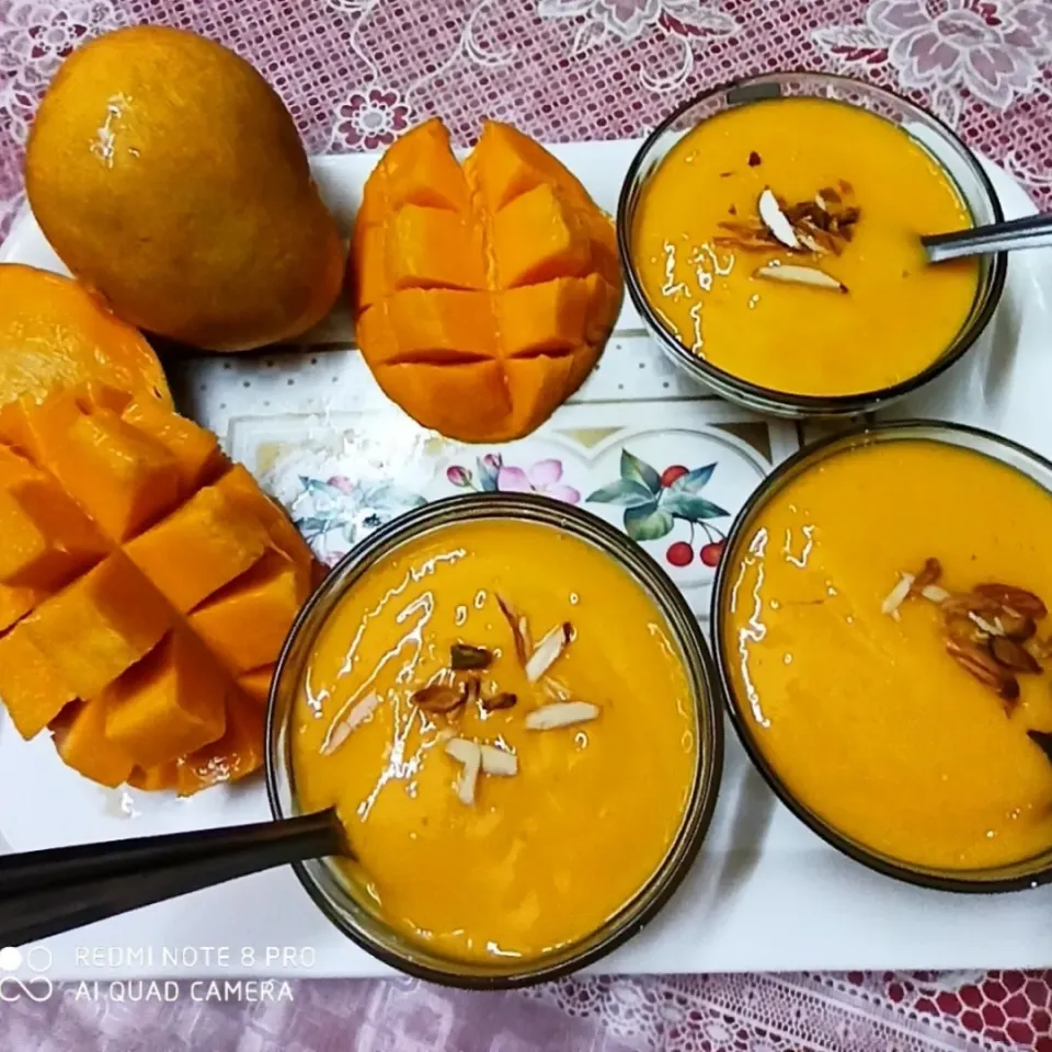 Aamras - Sweet Mango pulp blended with milk, sugar and dry ginger powder...|Priyaさん