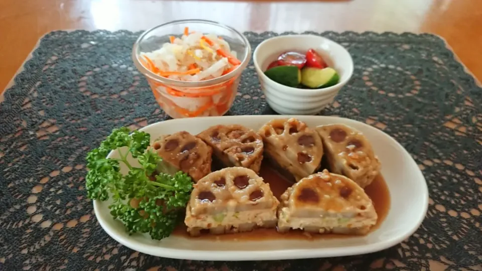 ☆レンコンはさみ焼き
☆なます
☆キュウリトマトのごま油醤油和え|chikakoさん