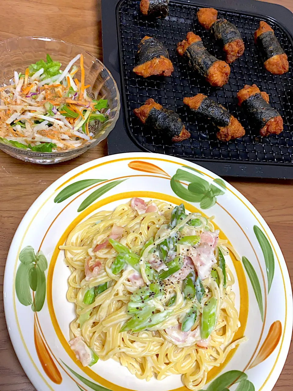 クリームパスタ、海苔巻きチキン|ゆーママさん