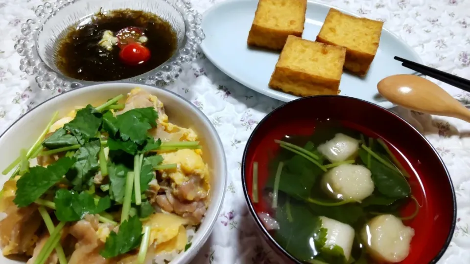 親子丼と三つ葉のお吸い物😆|Elmonさん