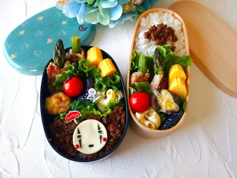 Snapdishの料理写真:アスパラつくね弁当|よよちさん