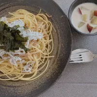 手作りなめ茸とシラスの和えるだけパスタランチ( ´罒`)|サチャンさん