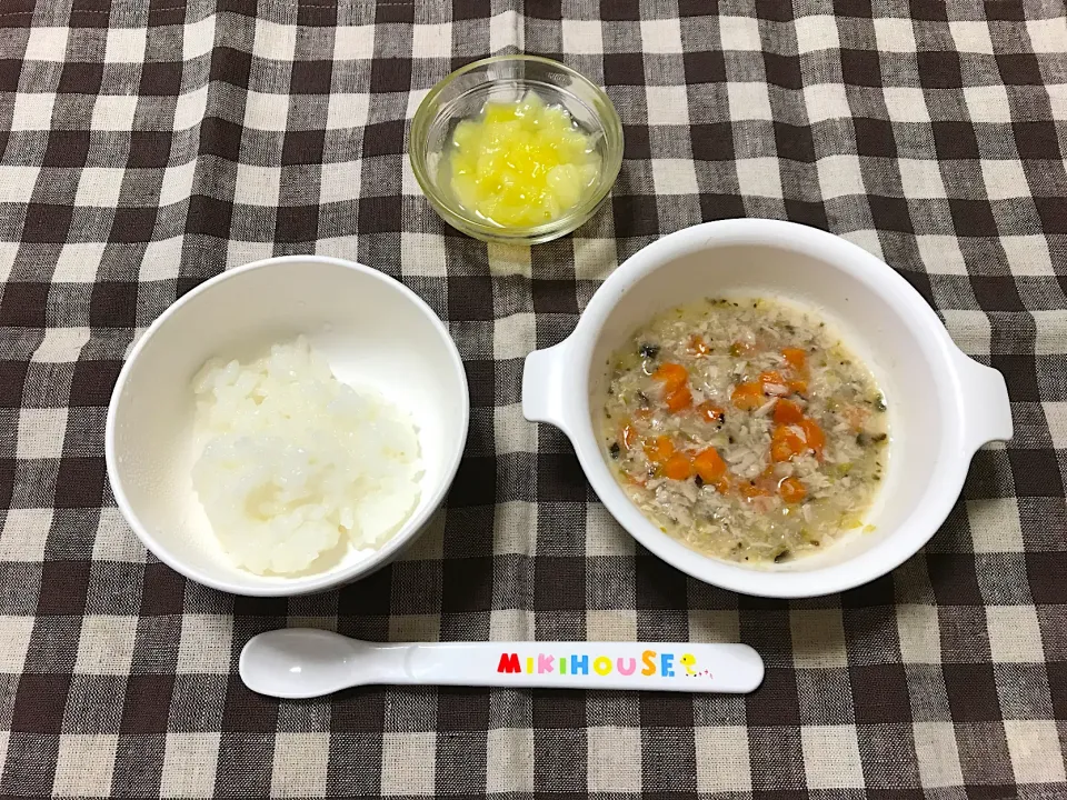 【離乳食】カツオと野菜のあんかけ、おかゆ、キウイ|sayaさん