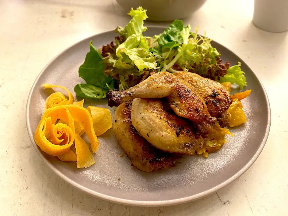 Pan seared France quail leg white wine apricot sauce|skyblueさん