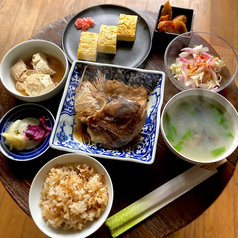 作りすぎた鯛のアラ煮定食風お昼ごはん|Kさん