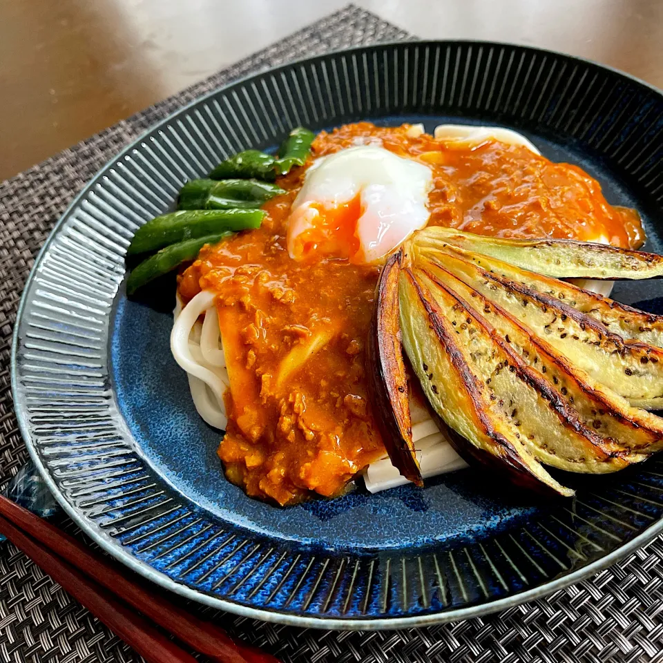 Snapdishの料理写真:夏野菜のキーマカレーうどん|ナガマンさん